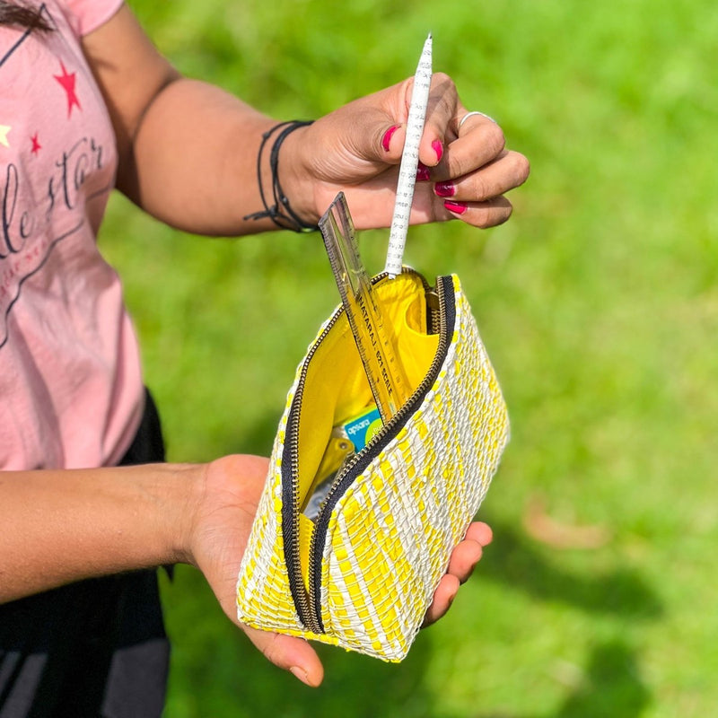 Buy Vibrant Organizer Zip Bag | Small Size | Travel friendly | Light weight | Washable | Upcycled from plastic wrappers | Shop Verified Sustainable Products on Brown Living