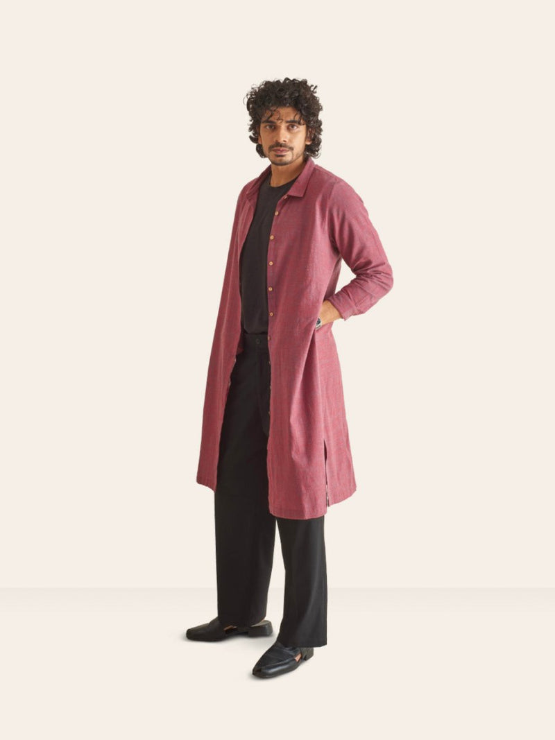 Buy Viva Magenta Handwoven Overlay Kurta Shirt | Shop Verified Sustainable Mens Shirt on Brown Living™