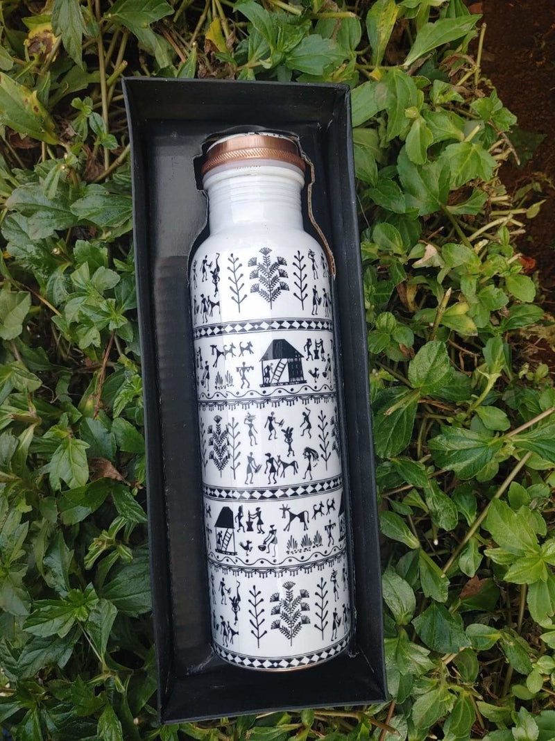 Buy Warli Print Copper Bottle - 950 ml | Shop Verified Sustainable Bottles & Sippers on Brown Living™