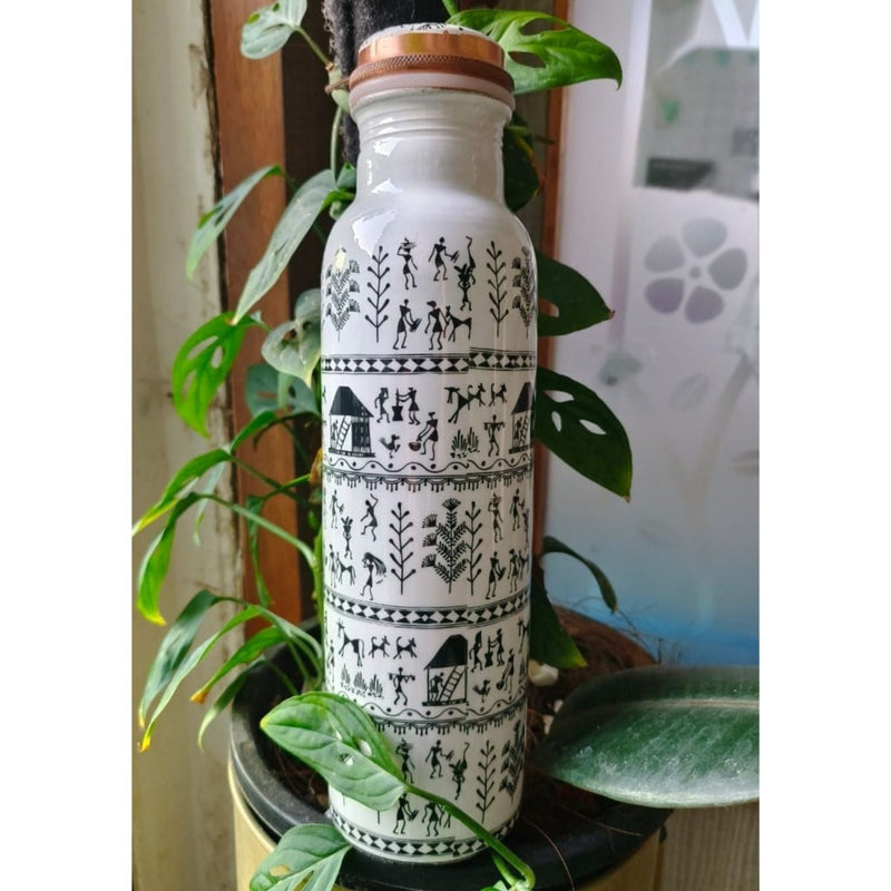 Buy Warli Print Copper Bottle - 950 ml | Shop Verified Sustainable Bottles & Sippers on Brown Living™