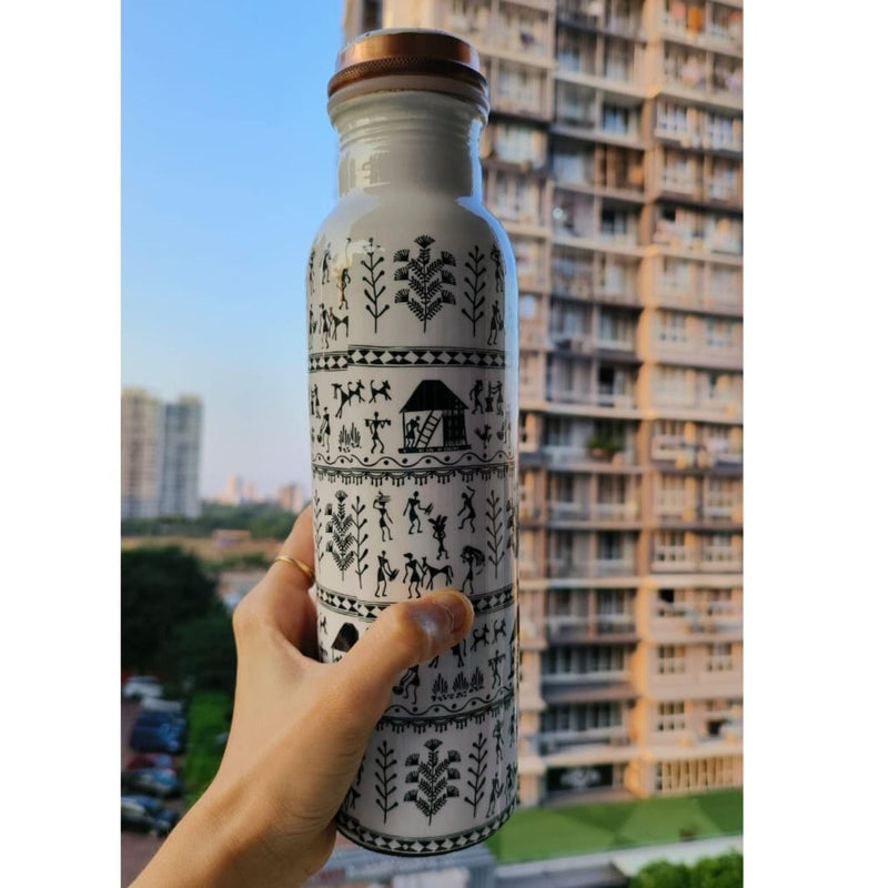 Buy Warli Print Copper Bottle - 950 ml | Shop Verified Sustainable Bottles & Sippers on Brown Living™