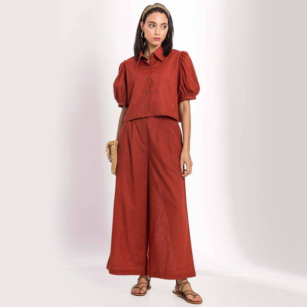 Buy Warm Red Cotton Set | Shop Verified Sustainable Womens Co-Ord Sets on Brown Living™