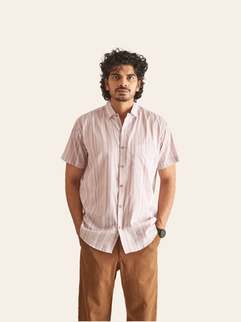 Buy White and Plum Line Cotton Shirt | Shop Verified Sustainable Mens Shirt on Brown Living™