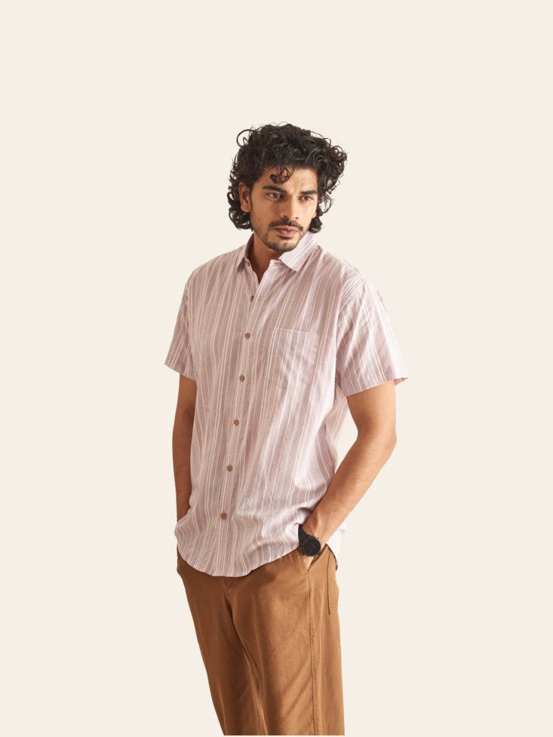 Buy White and Plum Line Cotton Shirt | Shop Verified Sustainable Mens Shirt on Brown Living™