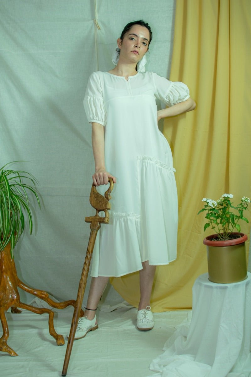 Buy White Bamboo fabric mid calf dress | Shop Verified Sustainable Womens Dress on Brown Living™