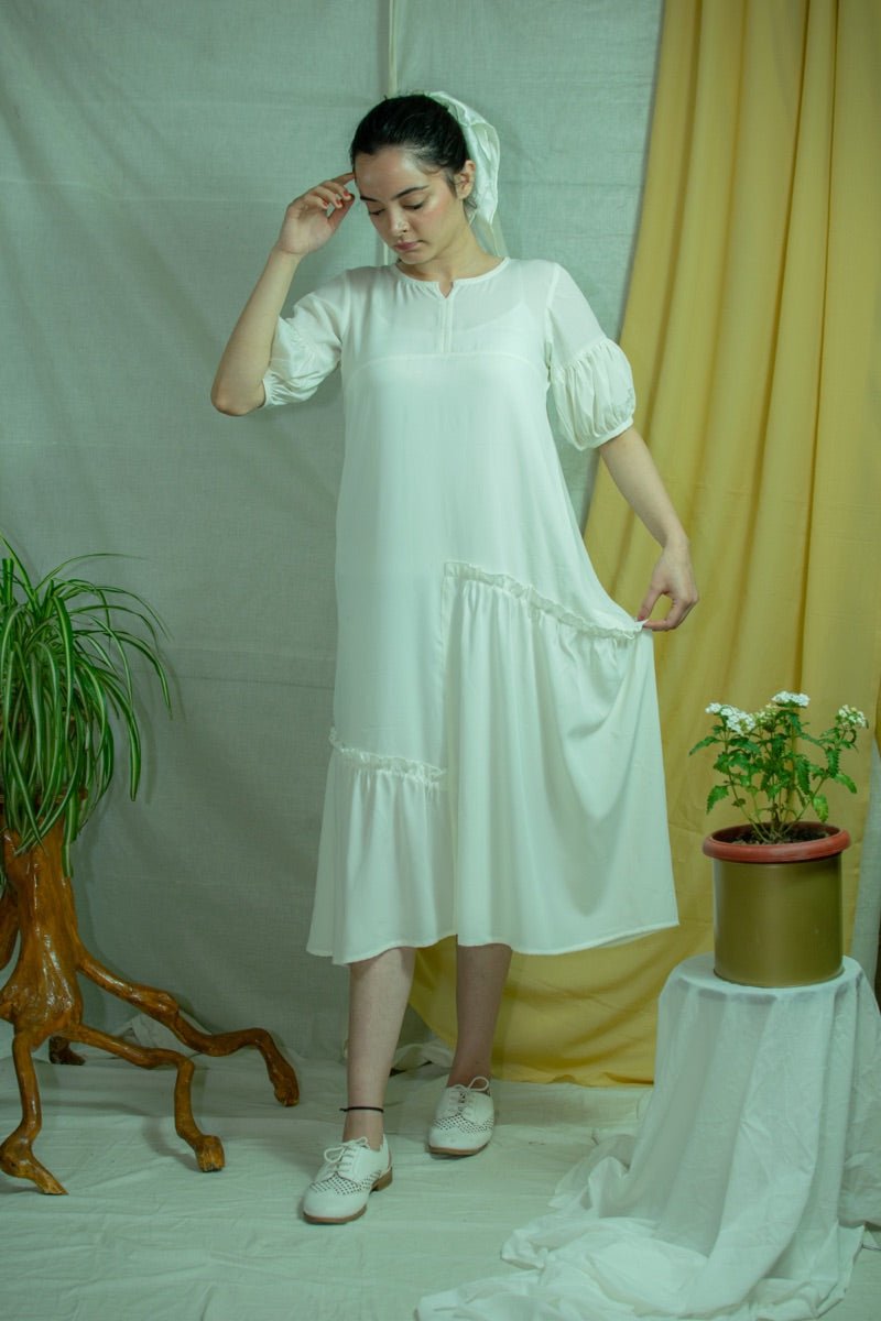 Buy White Bamboo fabric mid calf dress | Shop Verified Sustainable Womens Dress on Brown Living™