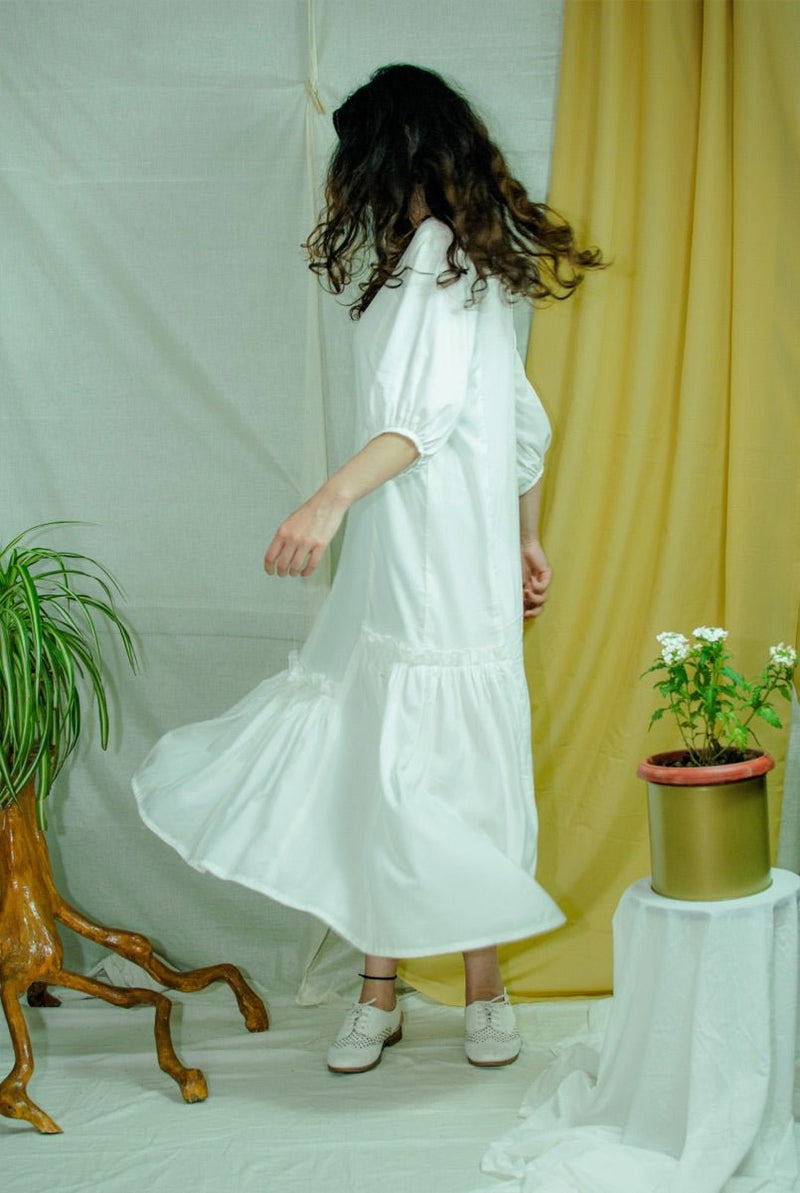 Buy White bamboo fabric V-neck dress | Shop Verified Sustainable Womens Dress on Brown Living™