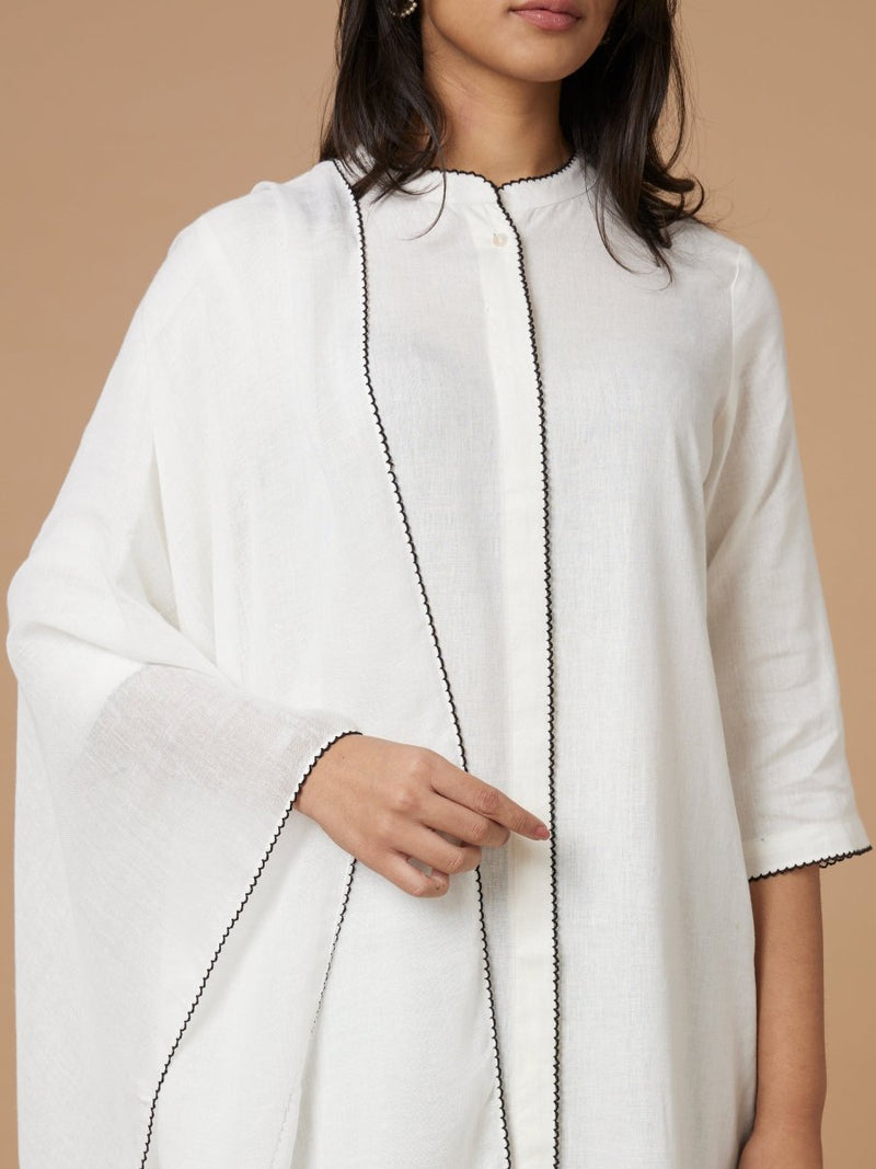 Buy White & Black Cutwork Linen Kurta Set | Shop Verified Sustainable Products on Brown Living