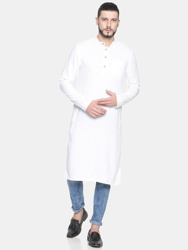 Buy White Colour Slim Fit Hemp Long Kurta | Shop Verified Sustainable Mens Kurta on Brown Living™