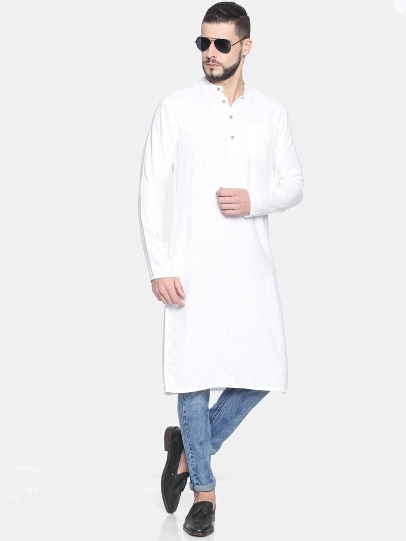 Buy White Colour Slim Fit Hemp Long Kurta | Shop Verified Sustainable Mens Kurta on Brown Living™