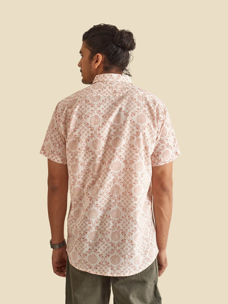 Buy White Ethnic Block Printed Holiday Halfsleeves Cotton Shirt | Shop Verified Sustainable Mens Shirt on Brown Living™