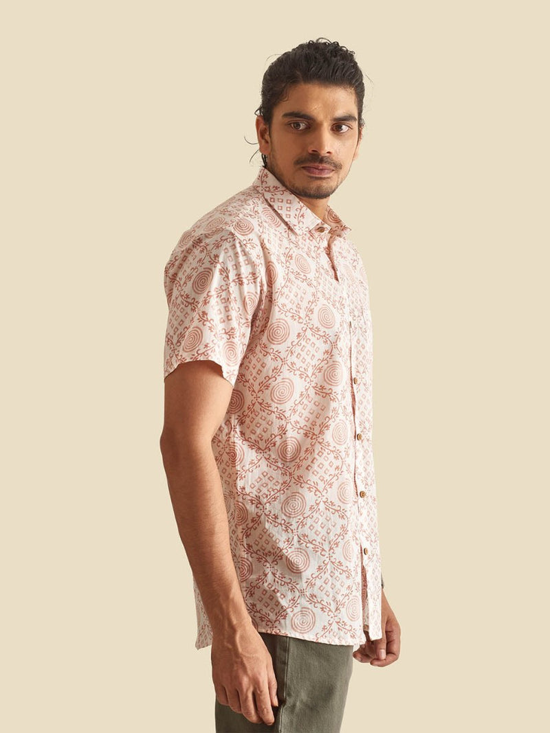 Buy White Ethnic Block Printed Holiday Halfsleeves Cotton Shirt | Shop Verified Sustainable Mens Shirt on Brown Living™