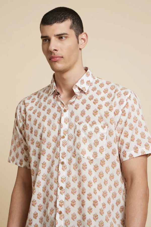 Buy White Floral Handblock Printed Shirt | Shop Verified Sustainable Mens Shirt on Brown Living™