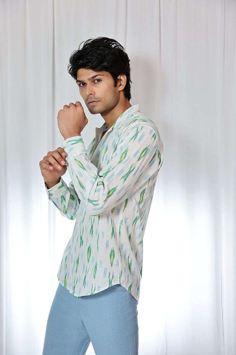 Buy White Handloom Ikat Shirt | Shop Verified Sustainable Mens Shirt on Brown Living™