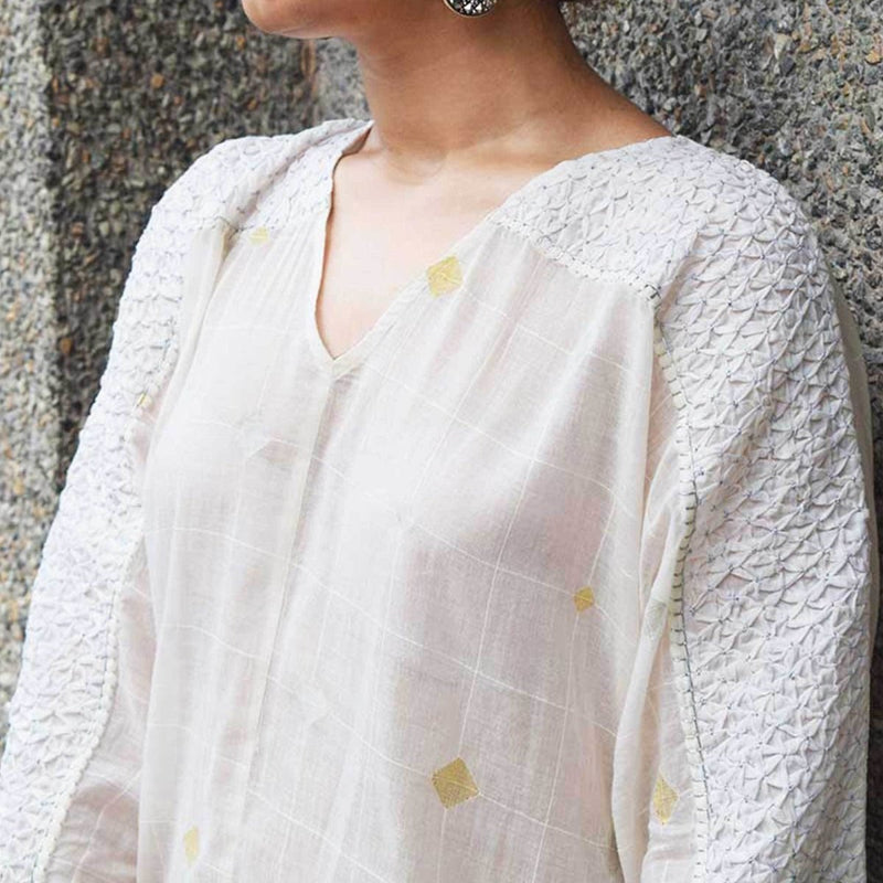 Buy White Jamdani Kimono | Shop Verified Sustainable Womens Top on Brown Living™