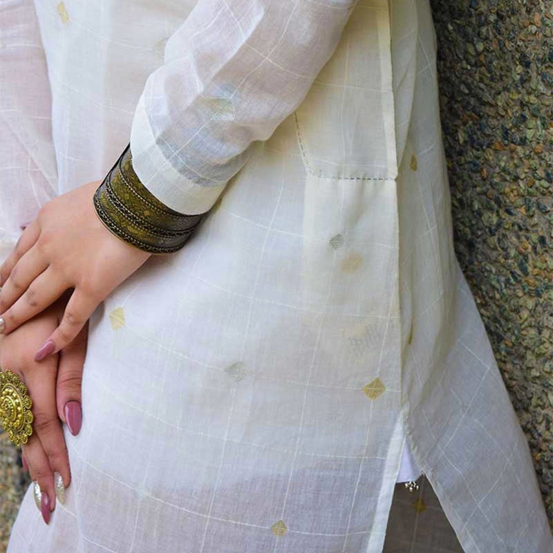 Buy White Jamdani Kurta | Shop Verified Sustainable Womens Kurta on Brown Living™