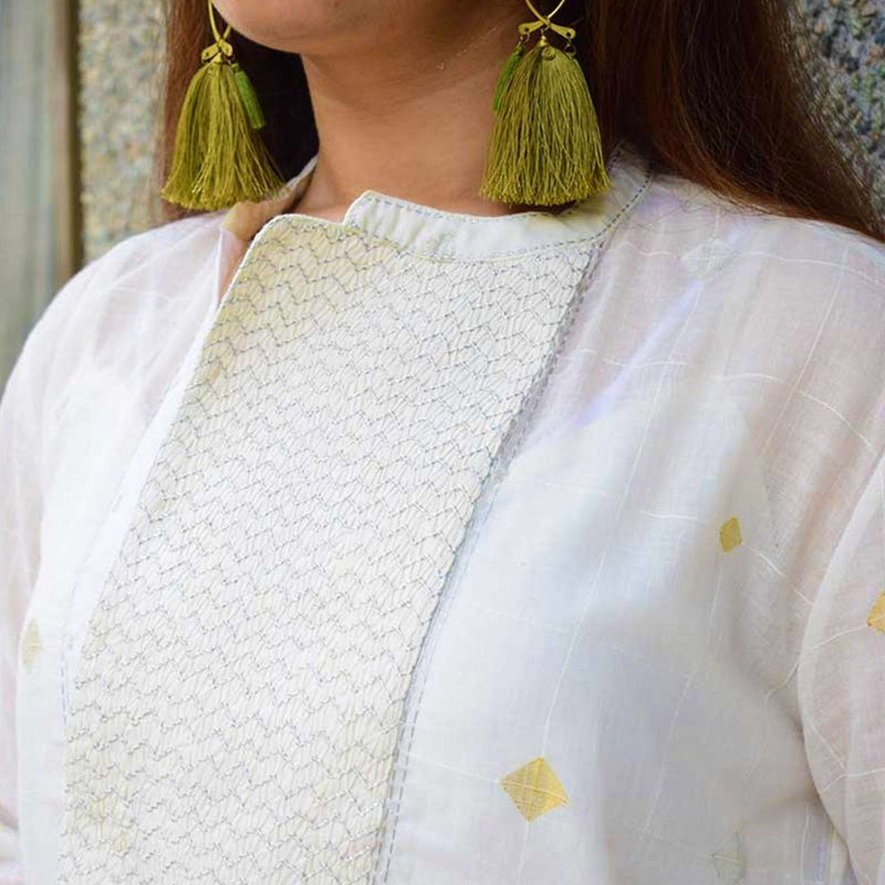 Buy White Jamdani Kurta | Shop Verified Sustainable Womens Kurta on Brown Living™