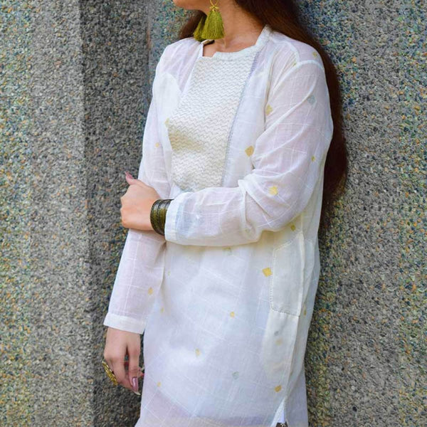 Buy White Jamdani Kurta | Shop Verified Sustainable Womens Kurta on Brown Living™