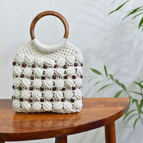 White Magic Ring Handmade Macrame Bag | Verified Sustainable Bags on Brown Living™