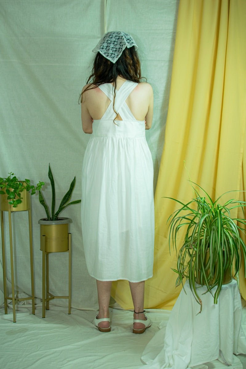 Buy White mid calf belt dress | Shop Verified Sustainable Womens Dress on Brown Living™