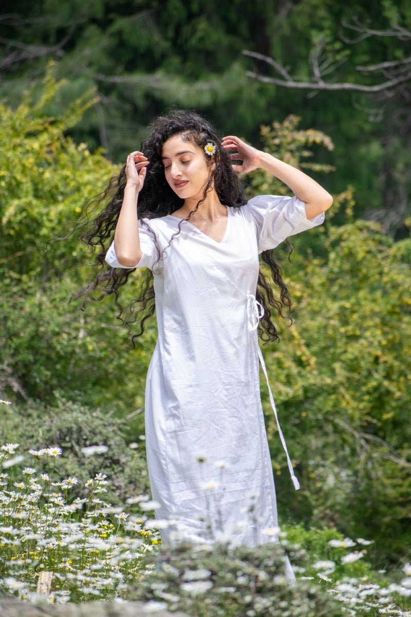 Buy White organic cotton wrap dress | Shop Verified Sustainable Womens Dress on Brown Living™