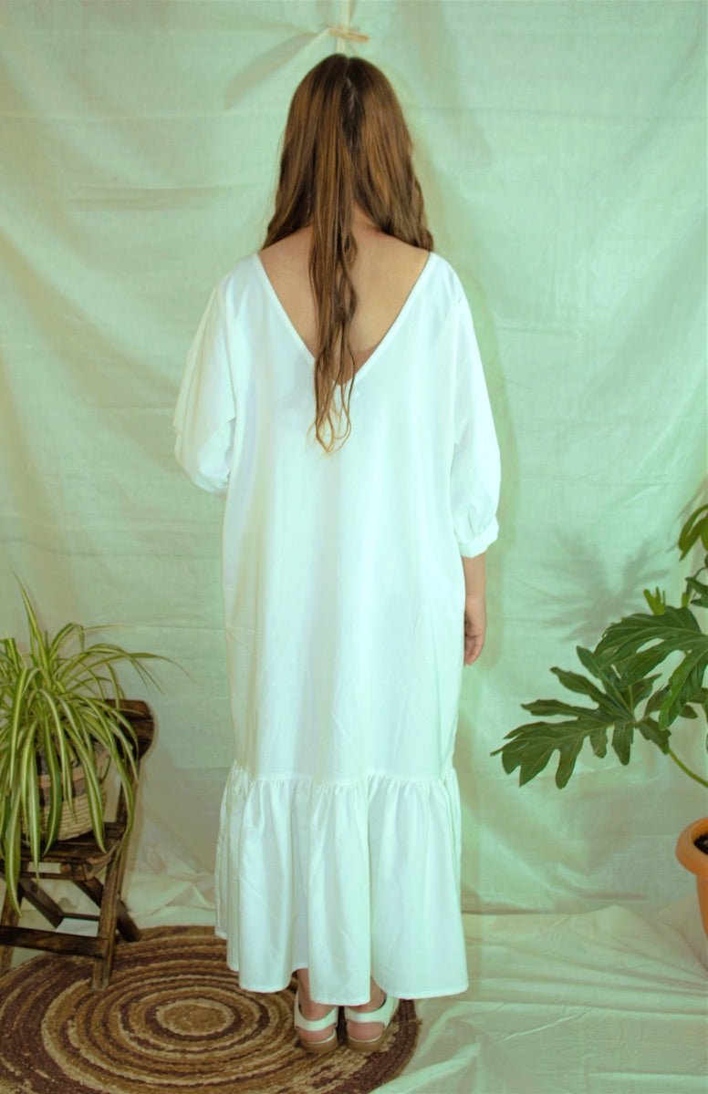 Buy White V-neck organic cotton dress | Shop Verified Sustainable Womens Dress on Brown Living™