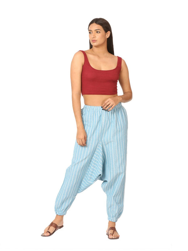 Buy Women's Harem Pant | Blue Stripes | GSM- 170 | Free Size | BT1026 | Shop Verified Sustainable Products on Brown Living