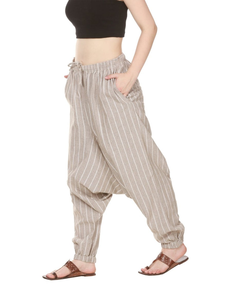 Buy Women's Harem Pant | Brownish Grey Stripes | GSM-170 | Free Size | Shop Verified Sustainable Products on Brown Living