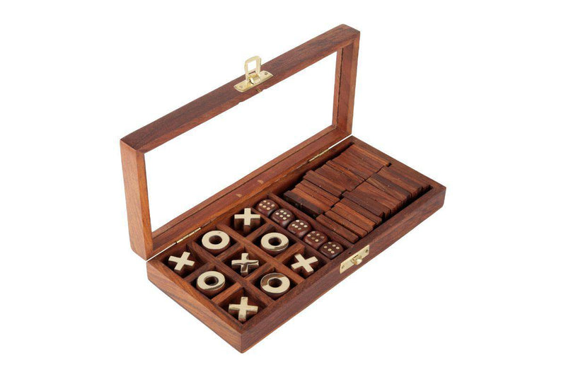 Buy Handicrafts Wooden 3-in-1 Parlour Game Set | 3 Classic Board Game | Shop Verified Sustainable Learning & Educational Toys on Brown Living™