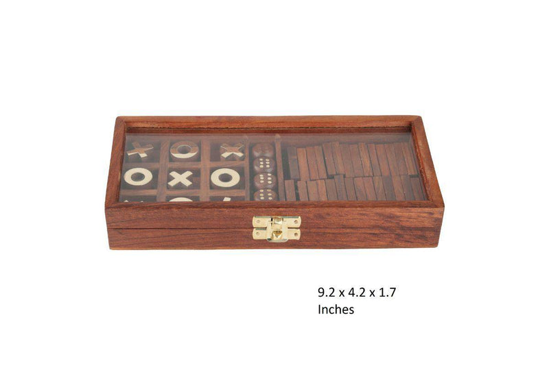 Buy Handicrafts Wooden 3-in-1 Parlour Game Set | 3 Classic Board Game | Shop Verified Sustainable Learning & Educational Toys on Brown Living™