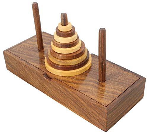 Buy Wooden 9-Rings Tower of Hanoi Puzzle Game | Handmade (Brown) | Shop Verified Sustainable Learning & Educational Toys on Brown Living™