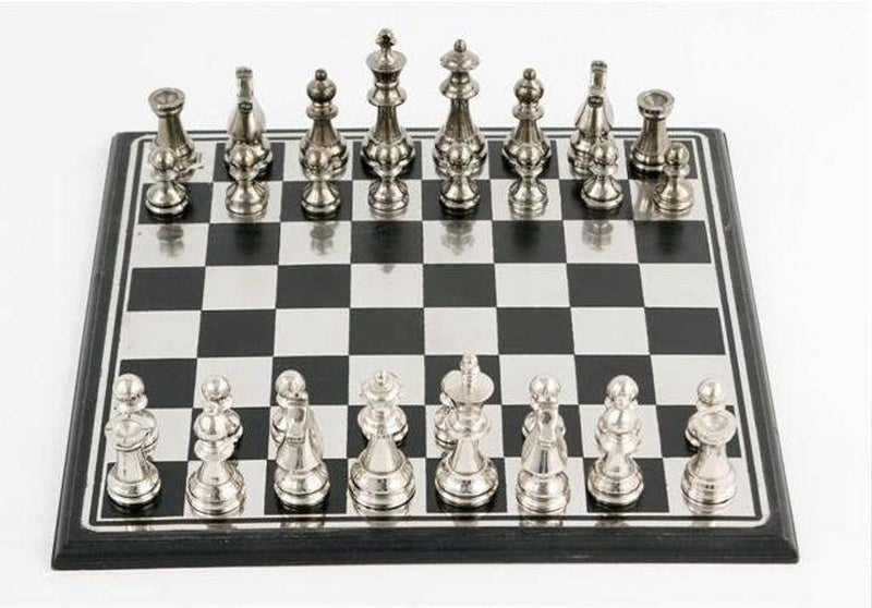 Buy Handcrafted Wooden & Metal Chess Board Game Black and Silver Finish | Shop Verified Sustainable Learning & Educational Toys on Brown Living™