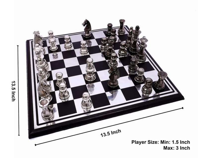 Buy Handcrafted Wooden & Metal Chess Board Game Black and Silver Finish | Shop Verified Sustainable Learning & Educational Toys on Brown Living™