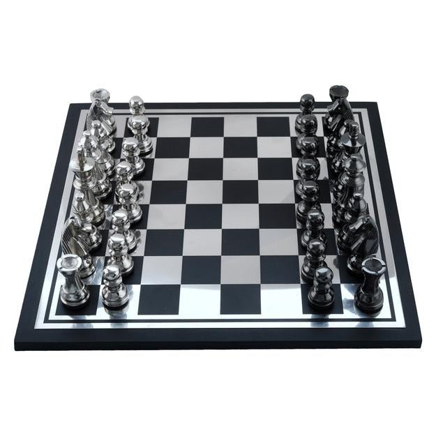 Buy Handcrafted Wooden & Metal Chess Board Game Black and Silver Finish | Shop Verified Sustainable Learning & Educational Toys on Brown Living™