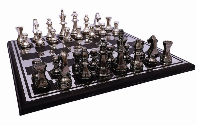 Buy Handcrafted Wooden & Metal Chess Board Game Black and Silver Finish | Shop Verified Sustainable Learning & Educational Toys on Brown Living™