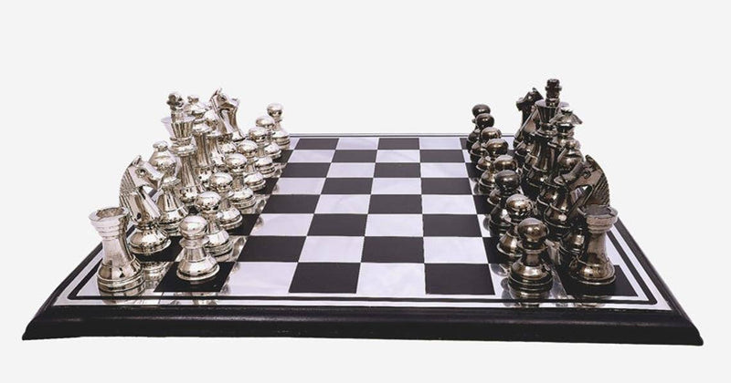 Buy Handcrafted Wooden & Metal Chess Board Game Black and Silver Finish | Shop Verified Sustainable Learning & Educational Toys on Brown Living™