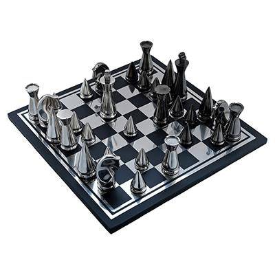 Buy Wooden And Metal Chess Board game Black and Silver Finish - Conica | Shop Verified Sustainable Learning & Educational Toys on Brown Living™