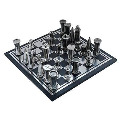 Buy Wooden And Metal Chess Board game Black and Silver Finish - Conica | Shop Verified Sustainable Learning & Educational Toys on Brown Living™