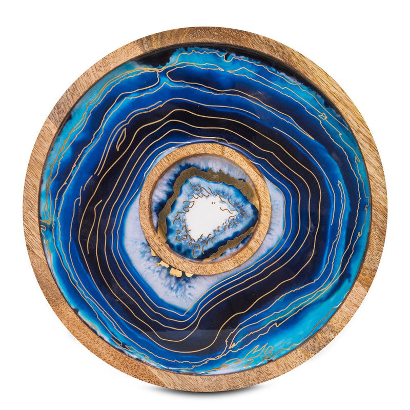 Buy Wooden Blue Round Chip and Dip Platter | Shop Verified Sustainable Trays & Platters on Brown Living™