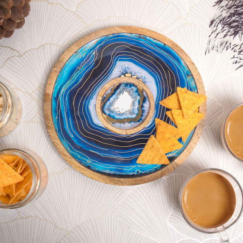 Buy Wooden Blue Round Chip and Dip Platter | Shop Verified Sustainable Trays & Platters on Brown Living™