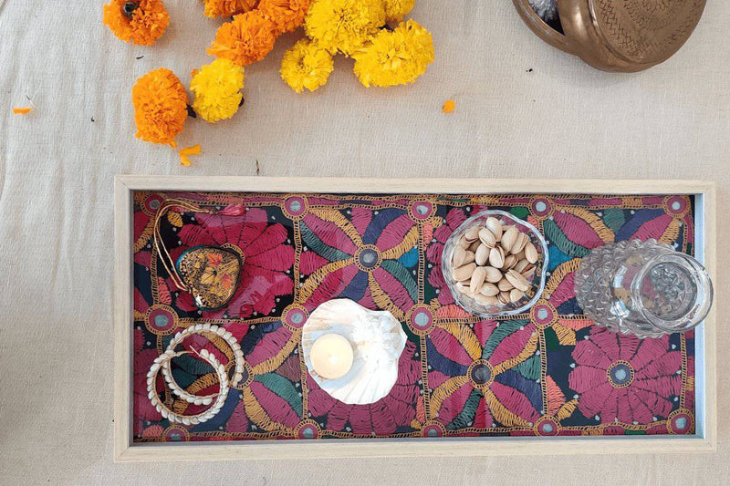 Buy Wooden Boho Tray: Floral | Shop Verified Sustainable Trays & Platters on Brown Living™