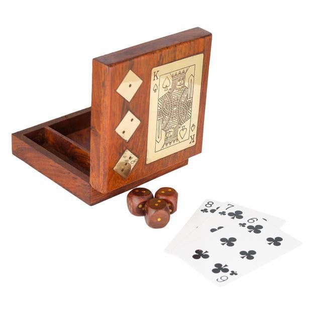 Buy Handmade Wooden Storage Box for Playing Cards and Set of Five Dices | Shop Verified Sustainable Learning & Educational Toys on Brown Living™