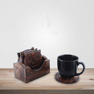 Buy Wooden Coasters and Holder Stand- Set of 6 | Shop Verified Sustainable Table Decor on Brown Living™