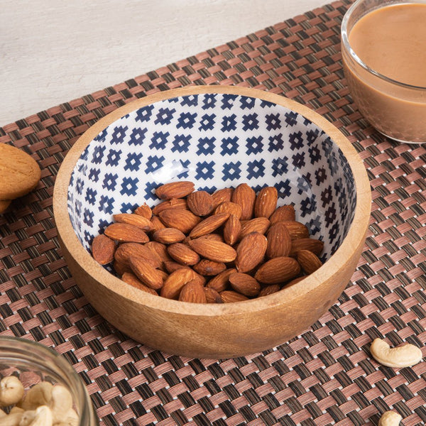 Buy Wooden Indigo Geometric Bowl | Shop Verified Sustainable Plates & Bowls on Brown Living™