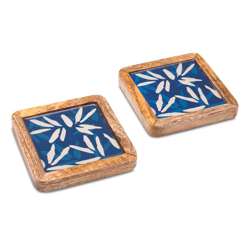 Buy Wooden Square Indigo Coasters Set of 2 | Shop Verified Sustainable Table Essentials on Brown Living™