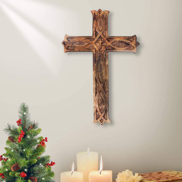 Buy Antique Wooden Wall Hanging | French Cross Plaque - 18" x 12" | Shop Verified Sustainable Wall Decor on Brown Living™