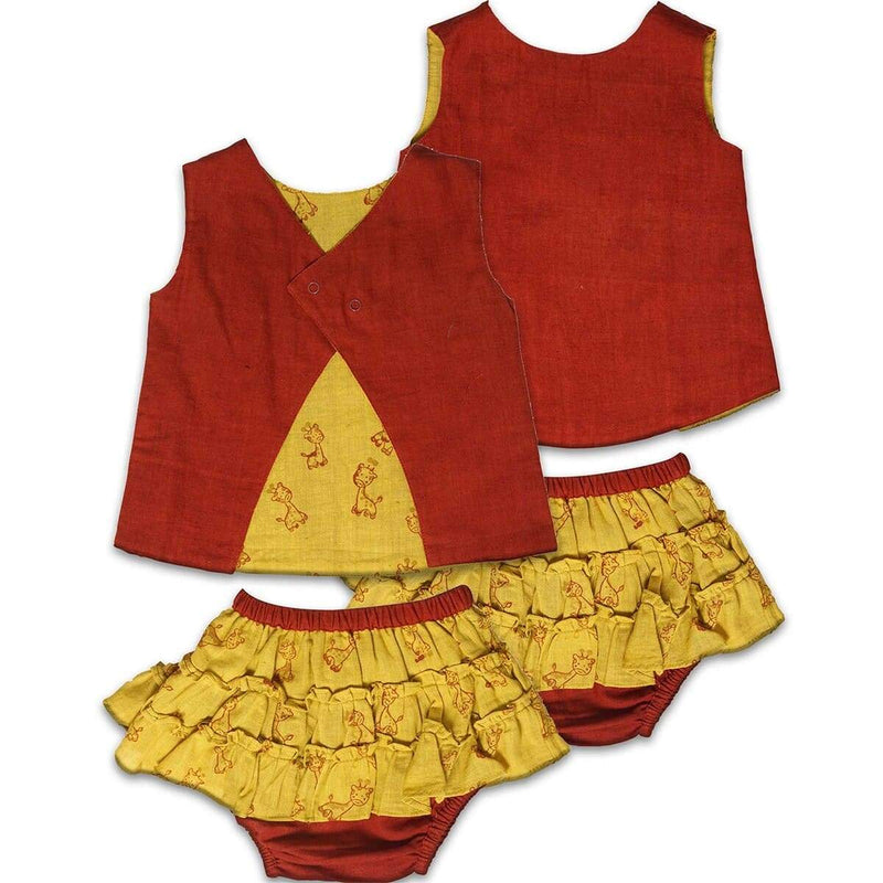 Buy Yami Reversible Jhabla Set For Girls | Shop Verified Sustainable Kids Daywear Sets on Brown Living™