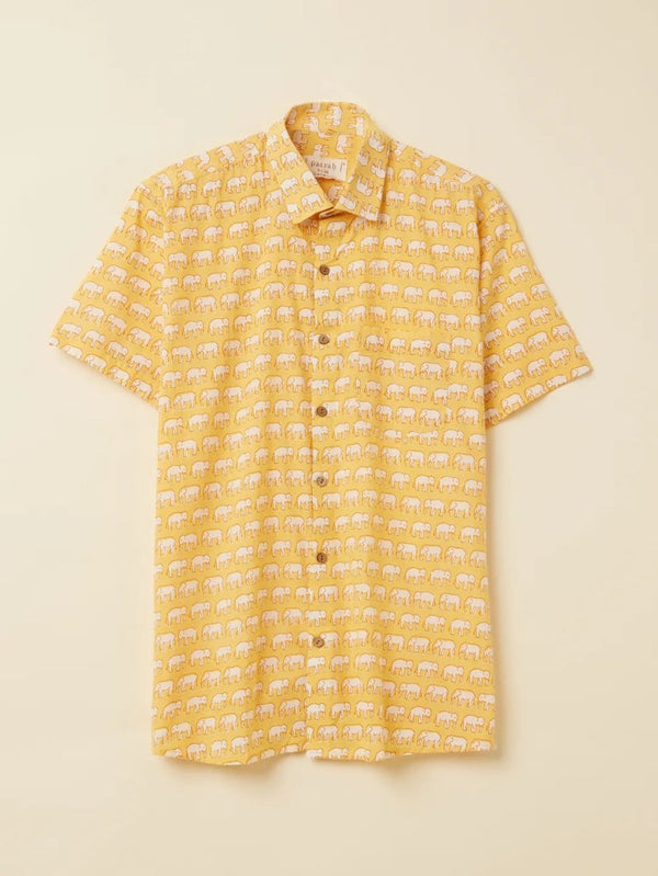 Buy Yellow Elephant Printed Shirt | Shop Verified Sustainable Men Shirt on Brown Living™