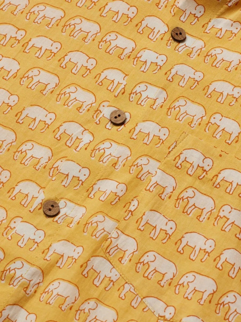 Buy Yellow Elephant Printed Shirt | Shop Verified Sustainable Men Shirt on Brown Living™