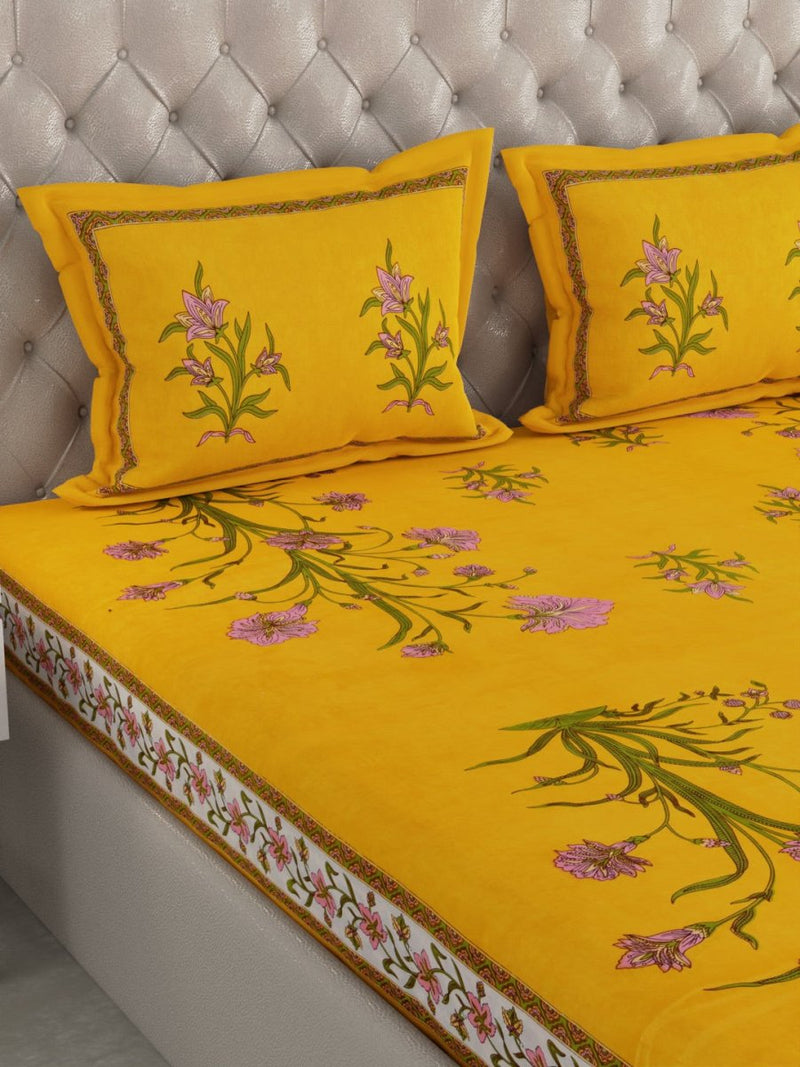 Buy Yellow Hand Block Jaipuri Print Cotton King Size Bedding Set | Shop Verified Sustainable Bedding on Brown Living™